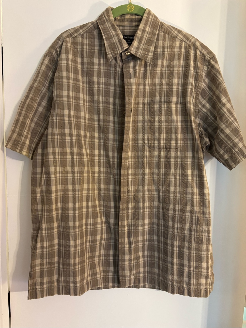 Van Heusen Casual Men's Short-Sleeve Plaid Shirt - Taupe/Beige